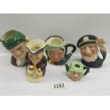 3 Royal Doulton character jugs and 2 others.