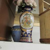 An oriental vase and a jardiniere,.