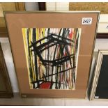 A framed and glazed 20th Century acrylic on paper abstract study red,