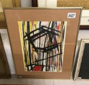 A framed and glazed 20th Century acrylic on paper abstract study red,