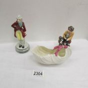 A Midwinter 'Regency' figurine, a continental porcelain figurine and a porcelain basket.