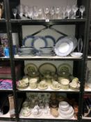 4 shelves of dinner sets and glassware including stoneware etc.