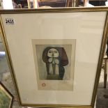 A Pablo Picasso (1881-1973) print of an abstract figure stamped and signed in colour pencil