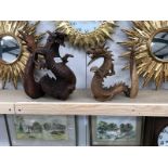 2 wooden dragon figures A/F