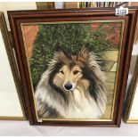 An Irene Madoff (20th Century) framed oil on canvas portrait of 'Lassie' sheep dog signed and dated
