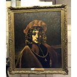 A mid 20th Century oil on canvas portrait painting entitled 'The Artist's Son Titus after Rembrant'