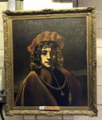 A mid 20th Century oil on canvas portrait painting entitled 'The Artist's Son Titus after Rembrant'