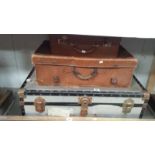A vintage tin trunk and 2 vintage cases