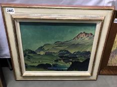 An oil on canvas Swiss Landscape with Mountains signed F Durrwange