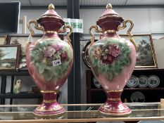 2 tall continental porcelain lidded urns