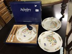 A boxed Aynsley cottage garden cheese/cake platter and 2 Aynsley sandwich plates