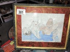 A framed and glazed watercolour 'Erotic Nude' signed O'Conner