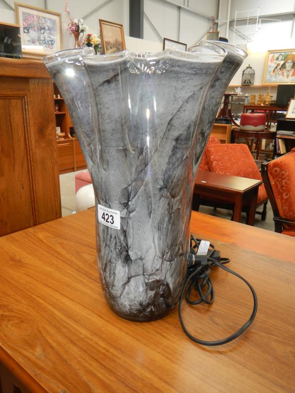 A large art glass vase style table lamp A/F