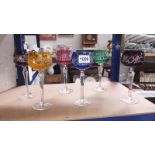 6 Bohemian cut glass tall stem wine glasses