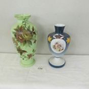 2 Victorian hand painted glass vases.