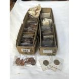 2 boxes of GB coins, many mint and in wrappers - mainly low denominators,