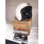A Davida retro motorcycle helmet and classic repro goggles