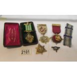 Various medals and badges.