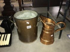 A heavy copper pre-grouping Midland Railway Hotels container and old copper jug