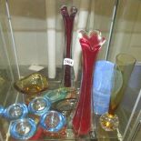 A mixed lot of coloured glass vases, bowls etc.
