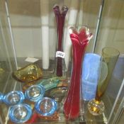 A mixed lot of coloured glass vases, bowls etc.