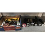 A Stanley plane, vintage tape measure, a quantity of torches etc.