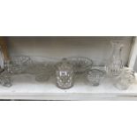 A quantity of moulded glass including bowls, vase, biscuit barrel etc.