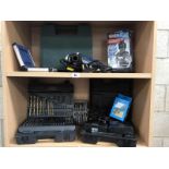 2 shelves of electric and cordless hand tools and drills