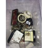 A box of costume jewellery including bangles