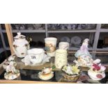 A mixed lot of 12 ceramic items including Shelley Belfast crested ware dish and cup,