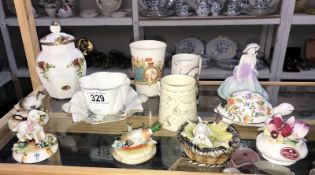 A mixed lot of 12 ceramic items including Shelley Belfast crested ware dish and cup,