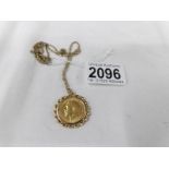 A 1914 gold sovereign pendant on chain.