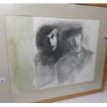 A framed and glazed mixed media watercolour and goauche 'The Two Faces' by John Thompson