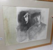 A framed and glazed mixed media watercolour and goauche 'The Two Faces' by John Thompson