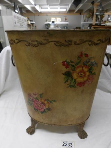 An old painted waste bin decorated with flowers. - Image 3 of 3