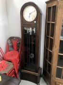 An art deco Enfield oak long case 3 weight clock