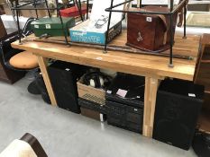 A kitchen chopping block table