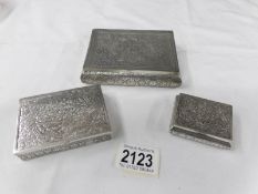 3 silver boxes, all stamped 925. in various sizes, total weight 356 grams / 12.5 ounces.