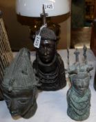 2 Benin Bronze busts and a bust of Ooni of Ife.