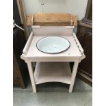 A painted pine washstand with enamel bowl