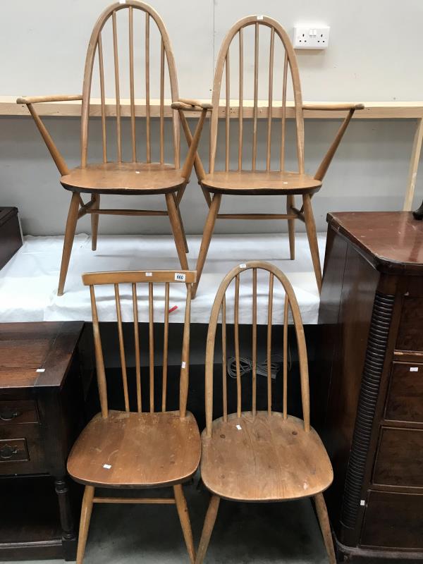4 Ercol dining chairs including 2 carvers