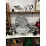 A quantity of catering stainless steel pans including 24 place poached egg pan