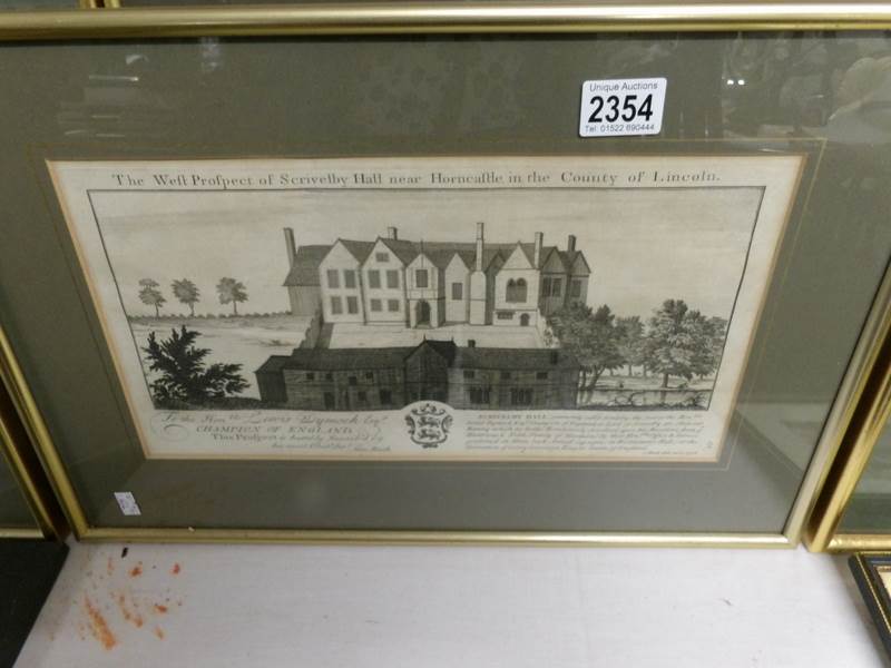 A set of 8 framed and glazed 18th century Lincolnshire 'Building Prospects' engravings inscribed - Image 5 of 9