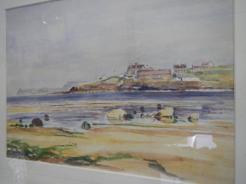 A pair of coastal watercolours, unsigned but possibly John Hilt, image 23 x 17 cm. - Image 4 of 5