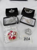 6 fashion brooches including bow, crown, orchid etc.