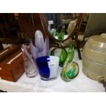 A Caithness glass vase and 4 other glass vases.