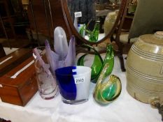 A Caithness glass vase and 4 other glass vases.