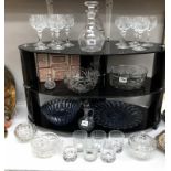 A quantity of glassware including 2 decanters, wine glasses, bowl with stand etc.