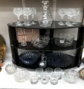 A quantity of glassware including 2 decanters, wine glasses, bowl with stand etc.