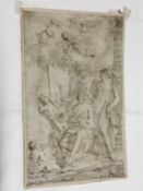 An early 18th century framed and glazed drawing of classical figures,